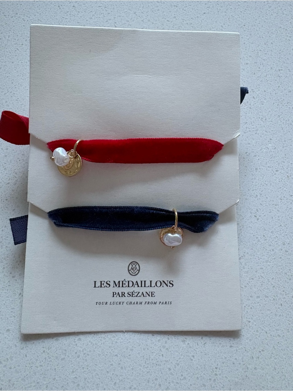 Sezane Les Médaillons Red & Navy Velvet Bracelet Set